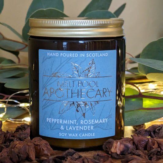Peppermint, Rosemary & Lavender - Medium Amber Jar Candle