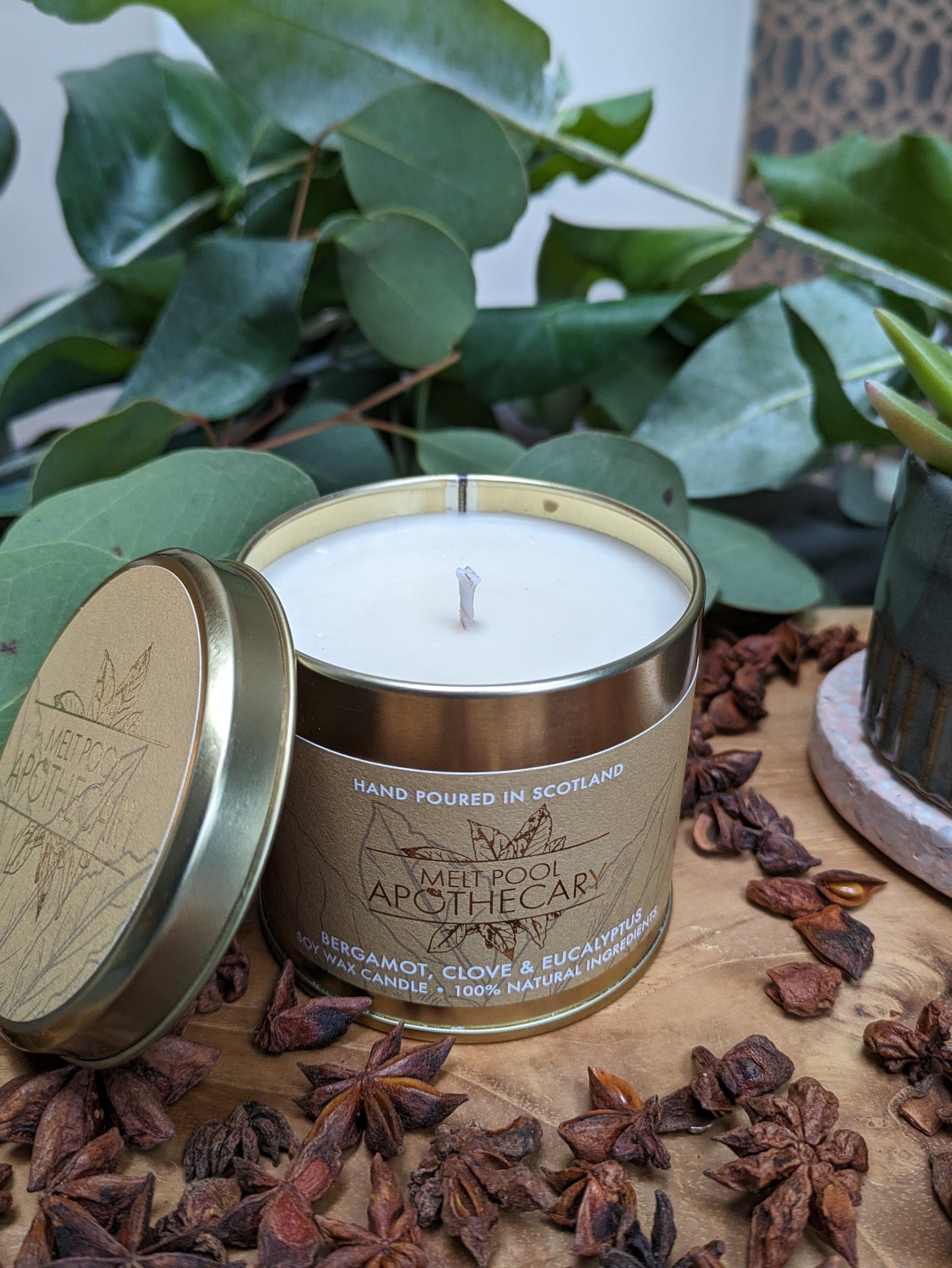 Bergamot, Clove & Eucalyptus - Large Gold Tin Candle
