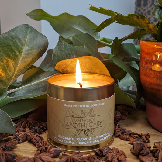 Bergamot, Clove & Eucalyptus - Large Gold Tin Candle