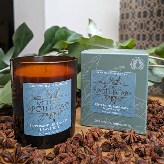 Peppermint, Rosemary & Lavender - Large Amber Jar Candle